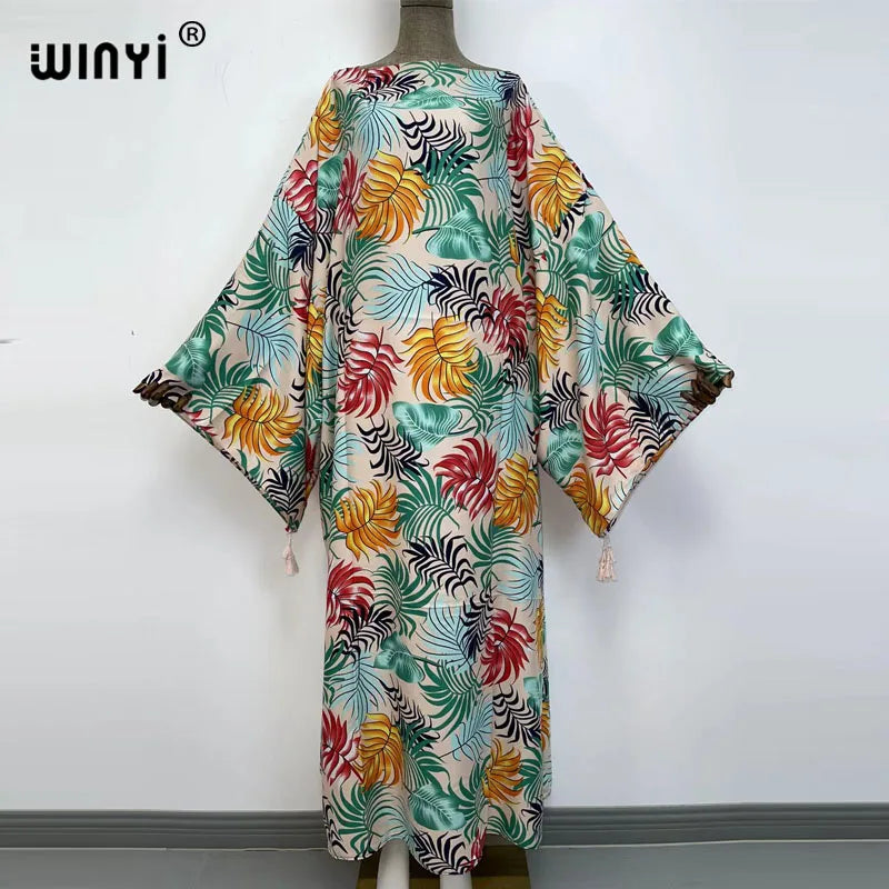 WINYI Cotton feeling robe longue hiver Elegant Long Sleeve african dresses for women Stripe Print Female dresses Vestdios abaya
