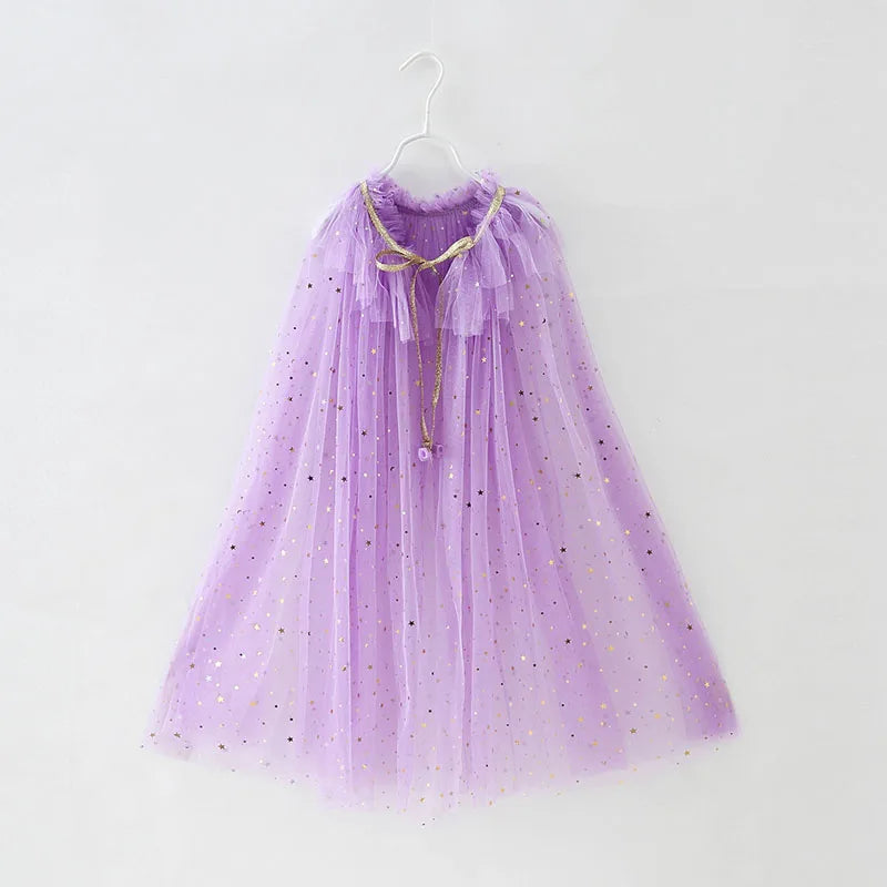Summer Girl Princess Party Accessories Cloak Snow Queen Elsa Anna Costume Cape Rapunzel Aurora Sequins Tulle Halloween Mantle