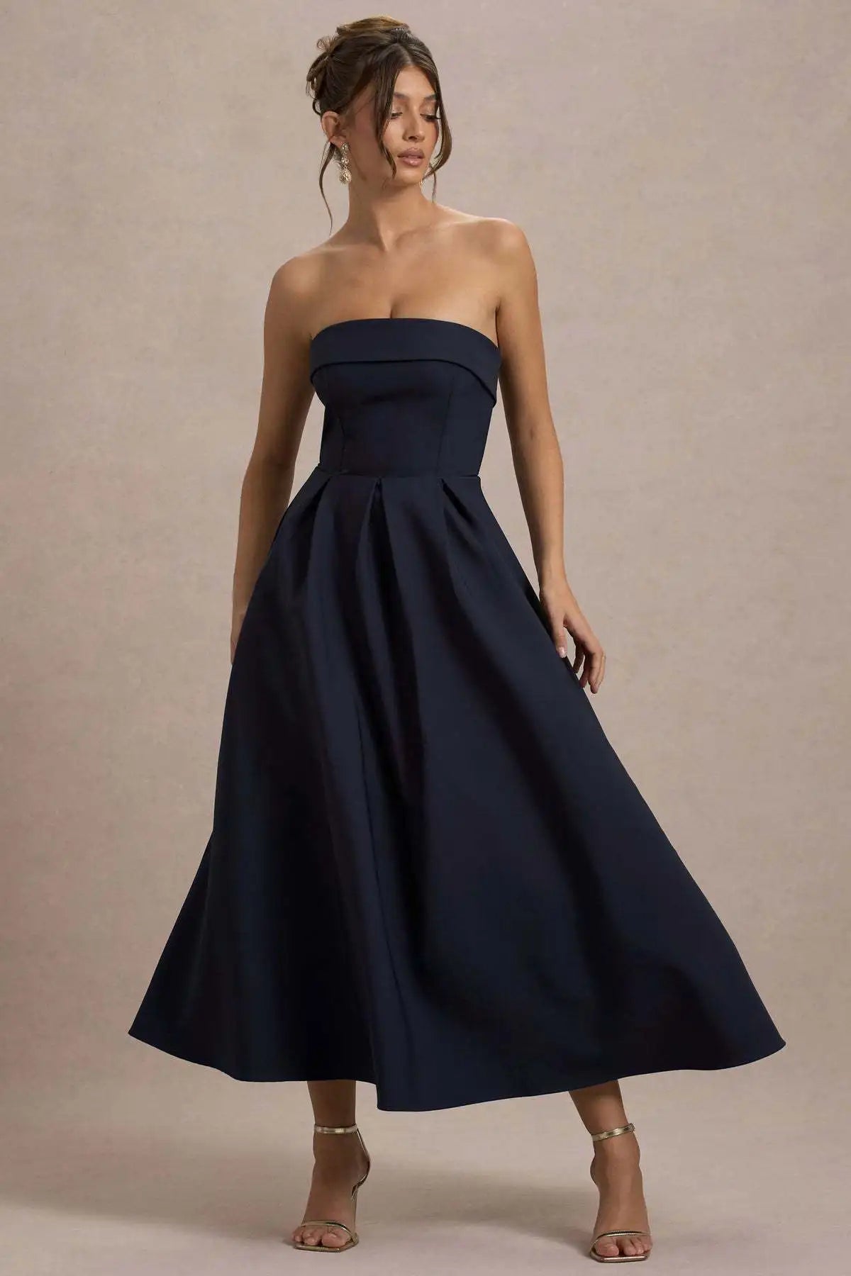 2025 French Fashion Elegant Long Evening Dress Women High-end Solid Sleeveless Strapless Party Dress Chic Minimalist Clothes