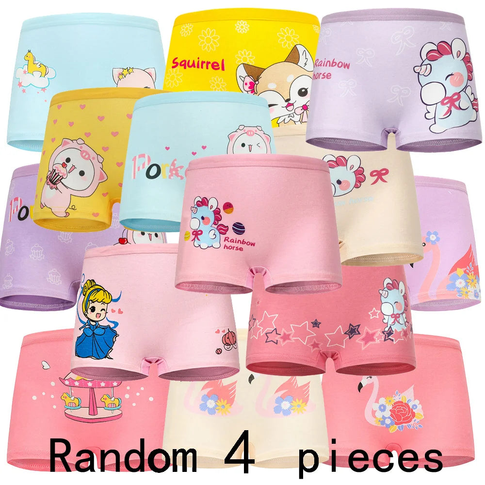 4 Pieces/lot Design Children's Girls Panties Cotton Soft Pretty Cartoon Unicorn Child Underwear for Girls Kids Boxer Breathable