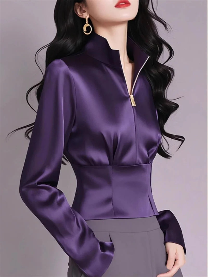 Luxury Satin Shirt Women's Spring Summer New Coat Unique Beautiful Waist Jacket French High-Grade Outerwear Female Overcoat Tops