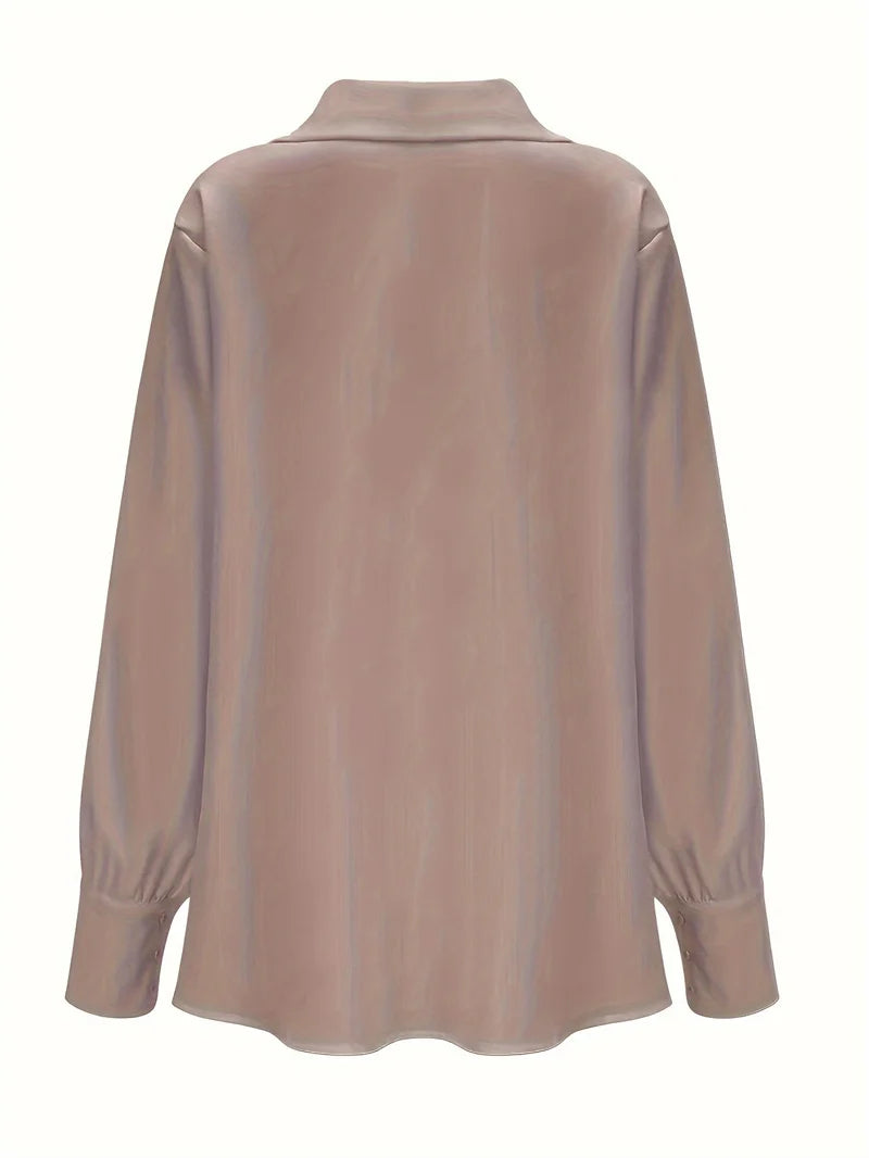 Fashion Elegant Solid Color Lapel Neck Shirt Female 2025 Spring Summer Simple Style Tops Women's Comfortable Casual Loose Blouse