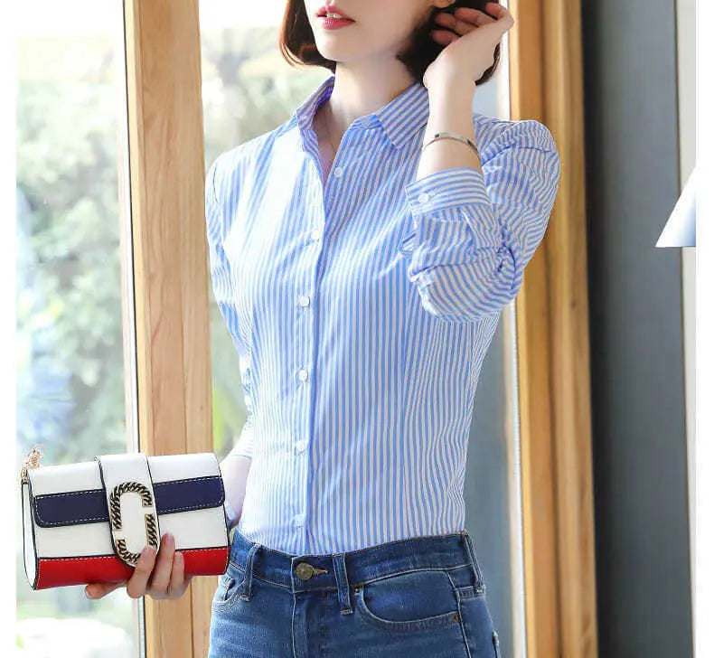 Women's Clothing Commute Striped Shirt 2025 New Spring Autumn Long Sleeve Fashion Single-breasted Casual Turn-down Collar Blouse