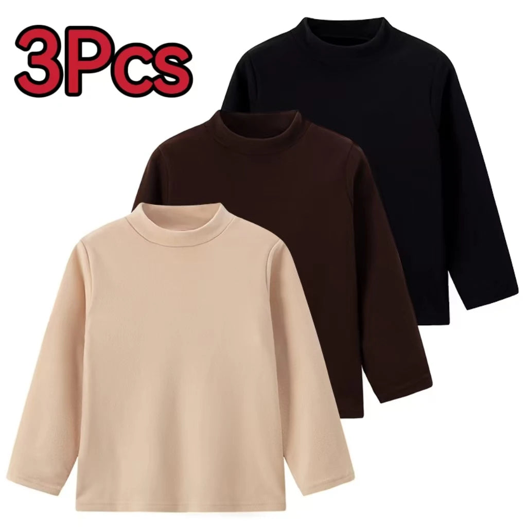 1/3 Piece Children's Mid-collar Bottoming Shirt in Autumn And Winter Solid Color Joker Girls' Long sleeve T-shirt Boys' Casual S