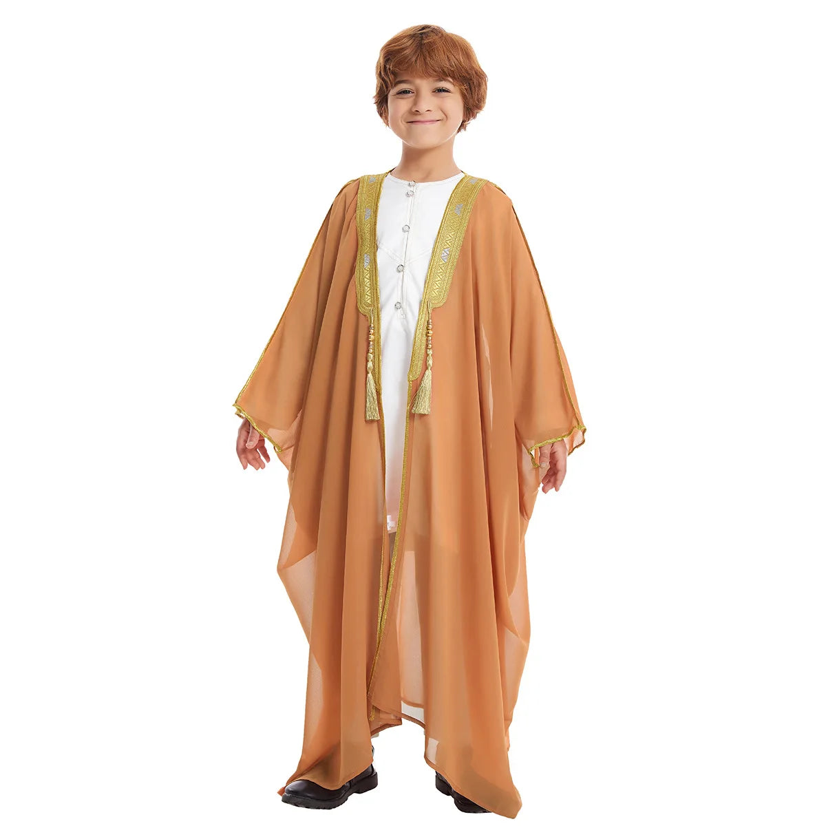 Middle Eastern Teenage Boys' Long Robe Chiffon Cardigan Sweater Boys' Long Robe Jubba Thobe Children's Kaftan Dress