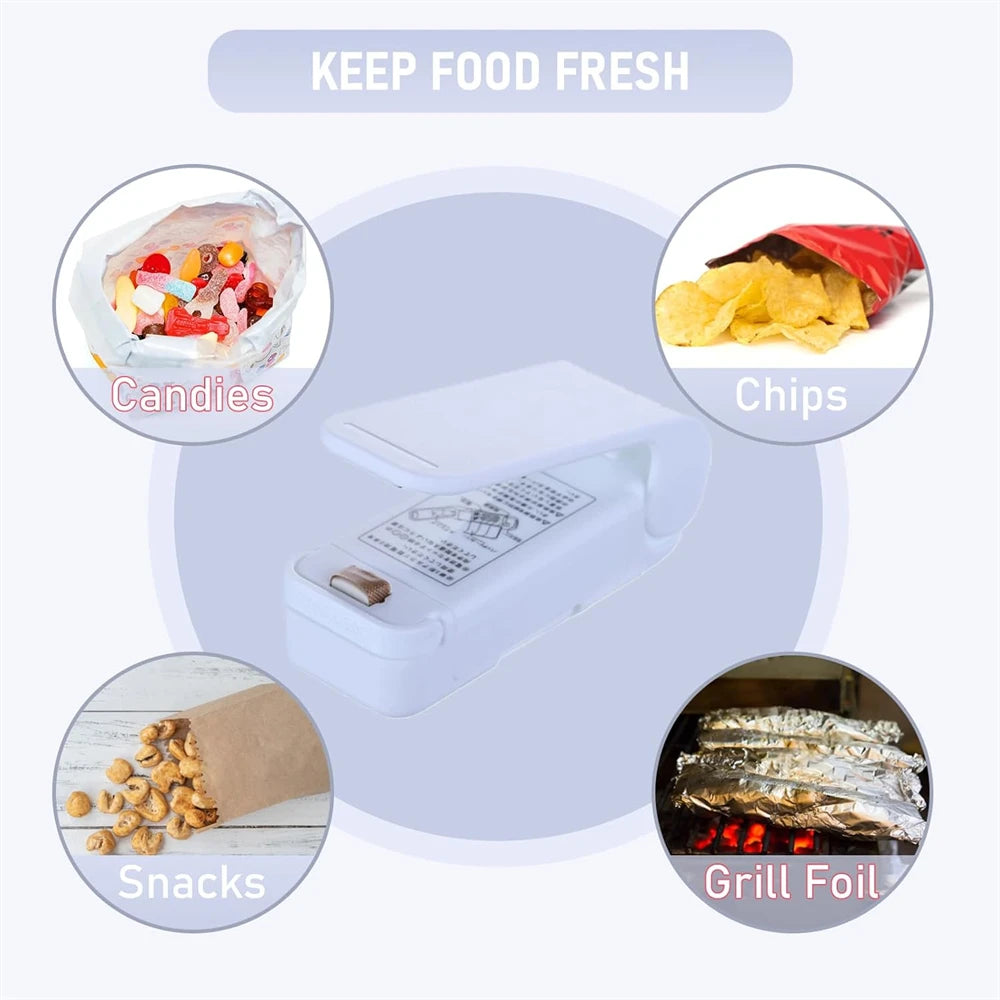 Mini Packaging Sealer Portable Plastic Bag Clip Sealing Machine Food Storage Seal Snack Sealing Household Kitchen Gadgets