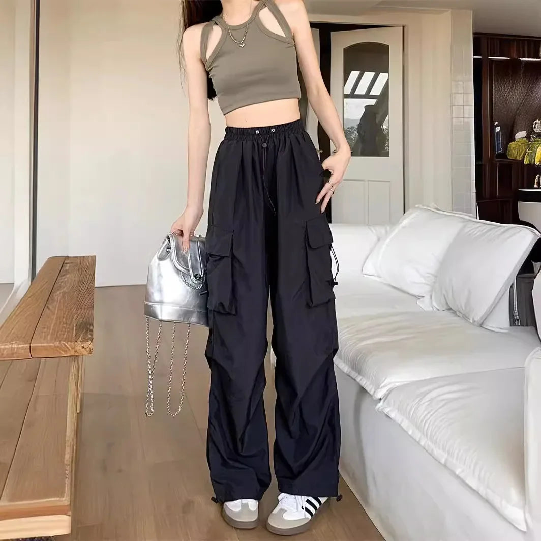 High Waist Wide Leg Workwear Pants Women's Spring 2024 Loose Sun Protection Casual Sports Thin Style Fashionable Trousers