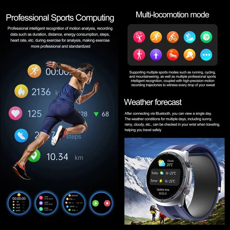 Sapphire Glass AMOLED Blood Pressure Smart Watches ECG Blood Oxygen Blood Pressure Air Pump Sport Health Tracking Smartwatch NFC