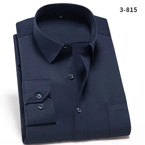 2023 Non-Iron Solid Soft Easycare Stretch Shirts Men Spandex Long Sleeve Dress Shirt Men Office Shirts Men Clothing