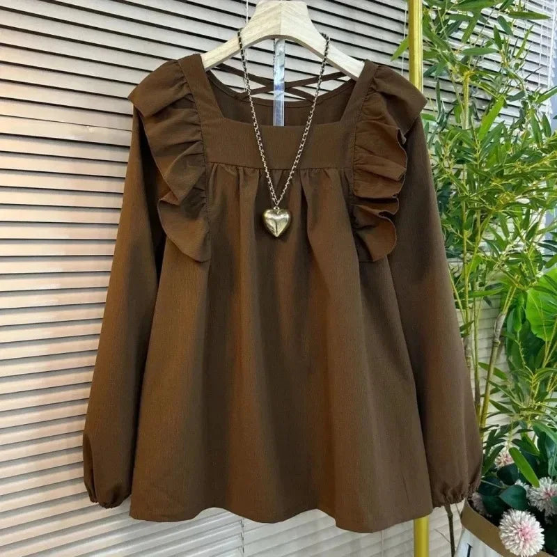 Summer Casual V-neck Back Cross Strap Fly Sleeve Elastic Shoulder Loose Fit Small Shirt Versatile Simple Top for Plump Sister