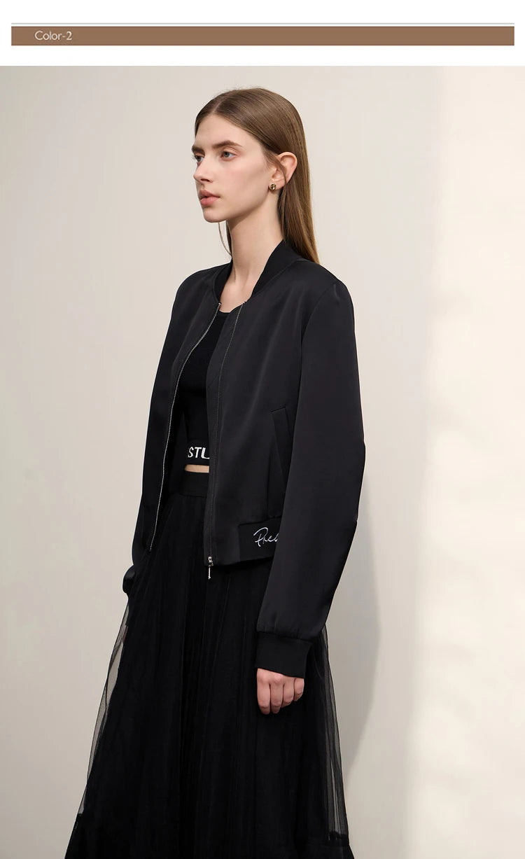 AMII Minimalism Jacket Woman Baseball Jacket Embroidery Letter Zipper 2023 Spring New Casual Women's Clothes Female Top 72331004