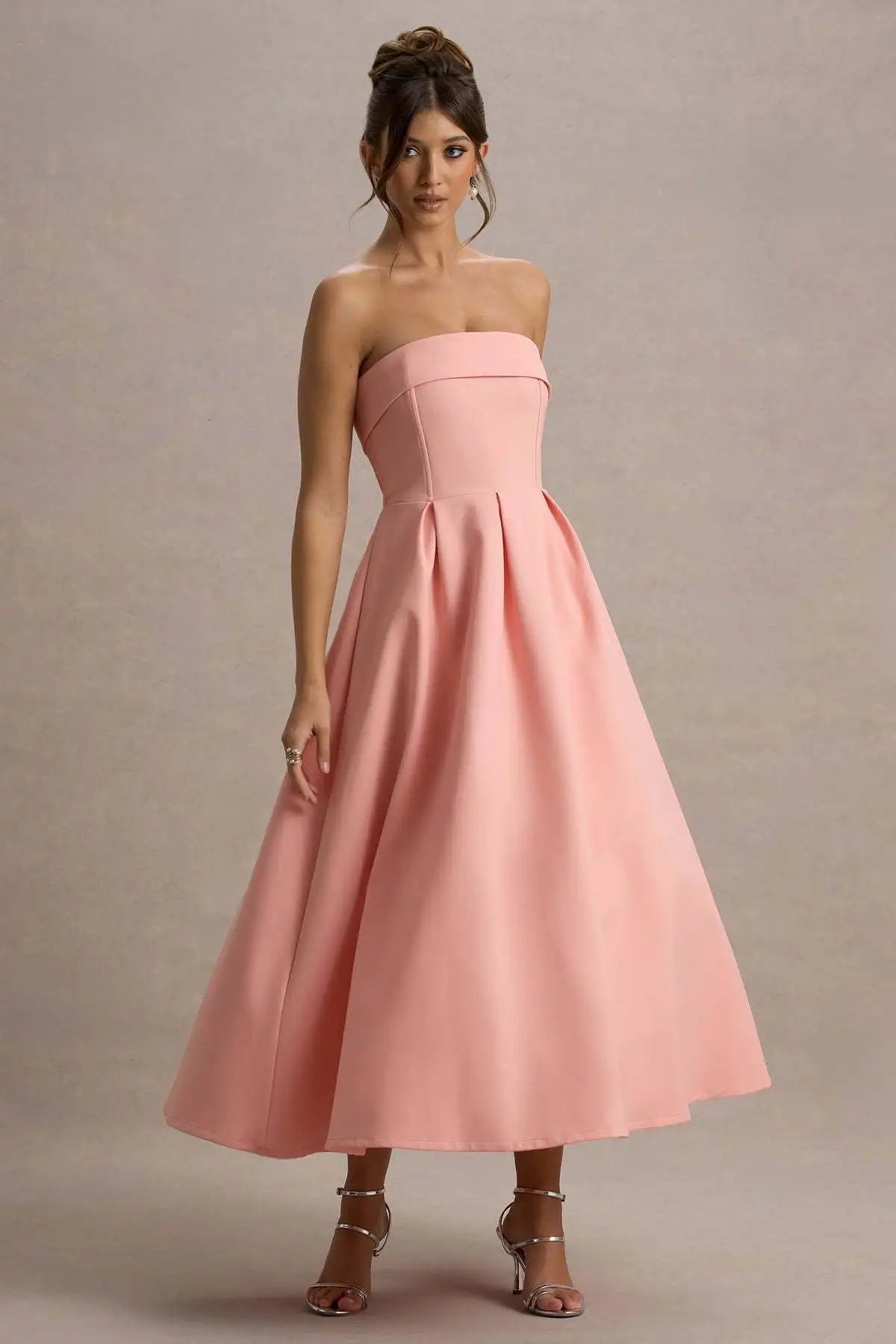 2025 French Fashion Elegant Long Evening Dress Women High-end Solid Sleeveless Strapless Party Dress Chic Minimalist Clothes