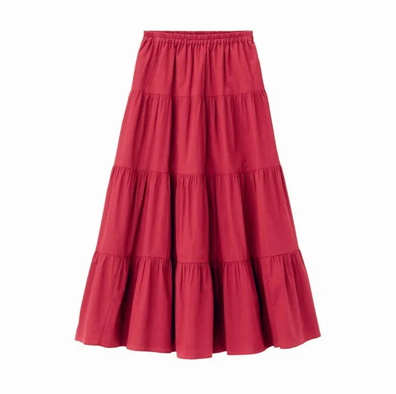 2024 Spring Autunm women Ruffle skirt fashion Summer cotton linen skirts long maxi party skirts red purple pink M-5XL 6XL 7XL