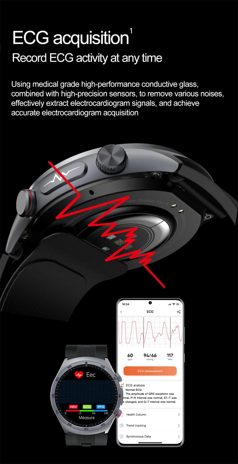 Sapphire Glass AMOLED Blood Pressure Smart Watches ECG Blood Oxygen Blood Pressure Air Pump Sport Health Tracking Smartwatch NFC