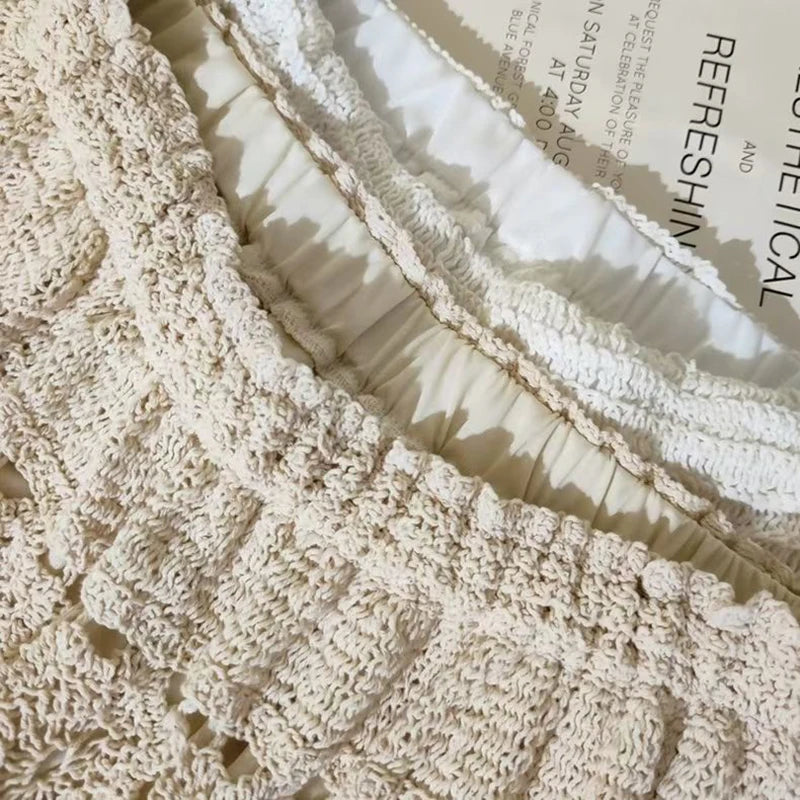 Retro Hollow Knitted Crochet Women's Solid Color Skirt 2025 Summer Fashion Lace Patchwork Female High Waisted Skirt