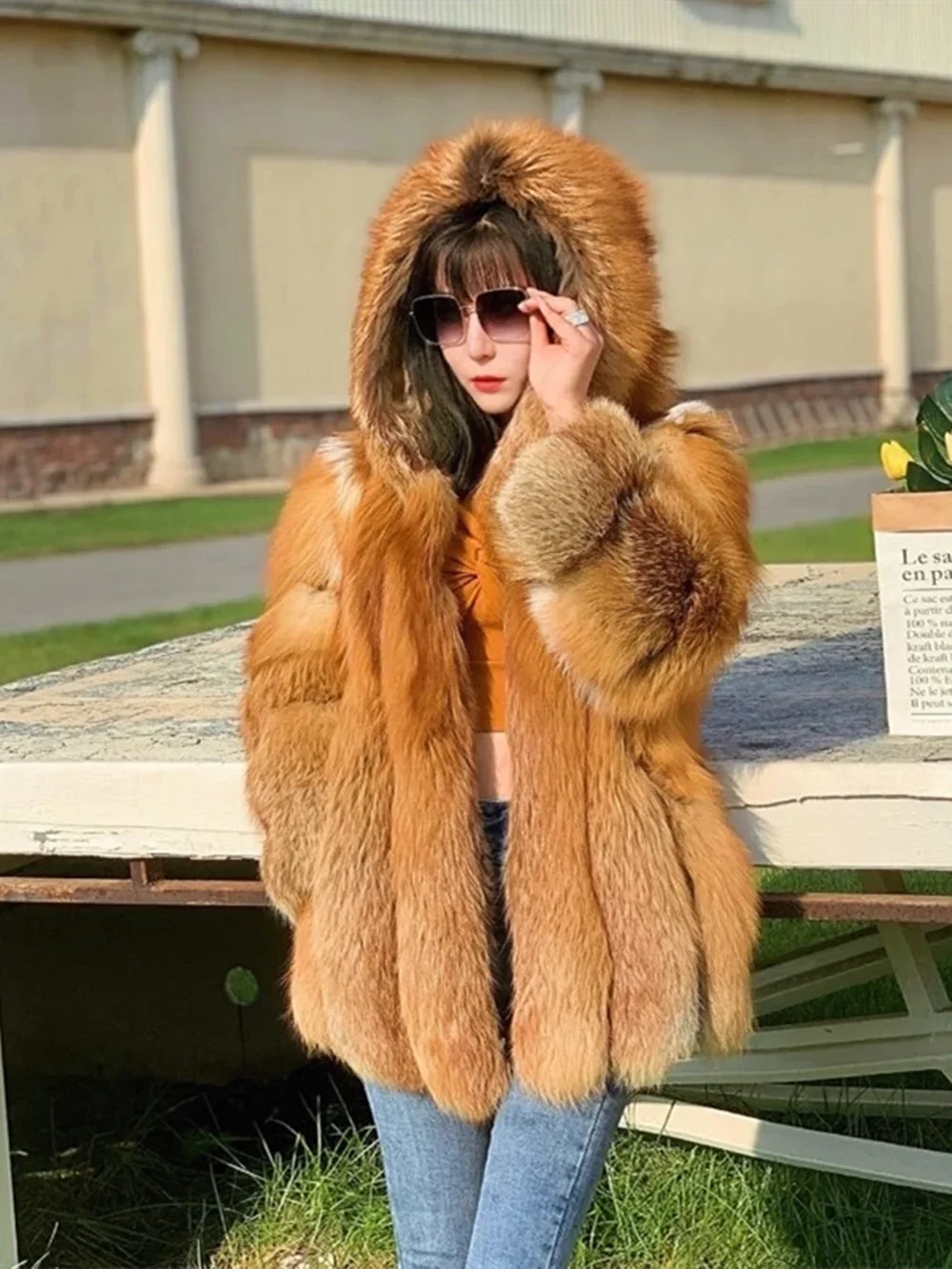 QUEENTINA Real Fox Fur Coat for Women, Winter Jacket, Warm Outerwear, Luxury Designer, External Clothes Plus Fashion New Long