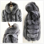 QUEENTINA Real Fox Fur Coat for Women, Winter Jacket, Warm Outerwear, Luxury Designer, External Clothes Plus Fashion New Long