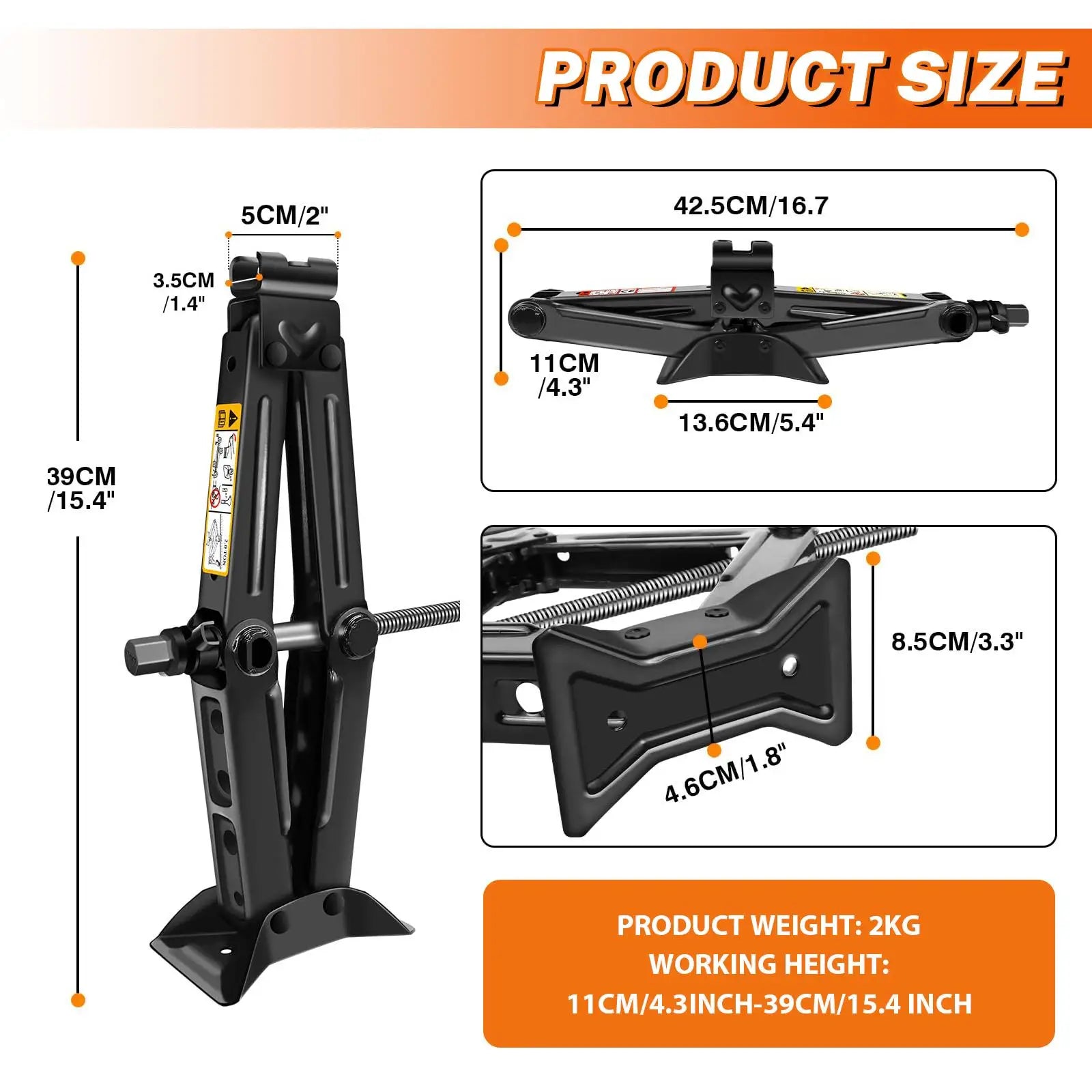 Car Jack 2T Portable Labor-saving Hand-cranked Car Scissor Jack Car Repair and Tire Replacement Special Tool for Car SUV