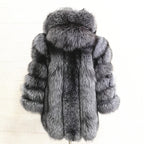 QUEENTINA Real Fox Fur Coat for Women, Winter Jacket, Warm Outerwear, Luxury Designer, External Clothes Plus Fashion New Long