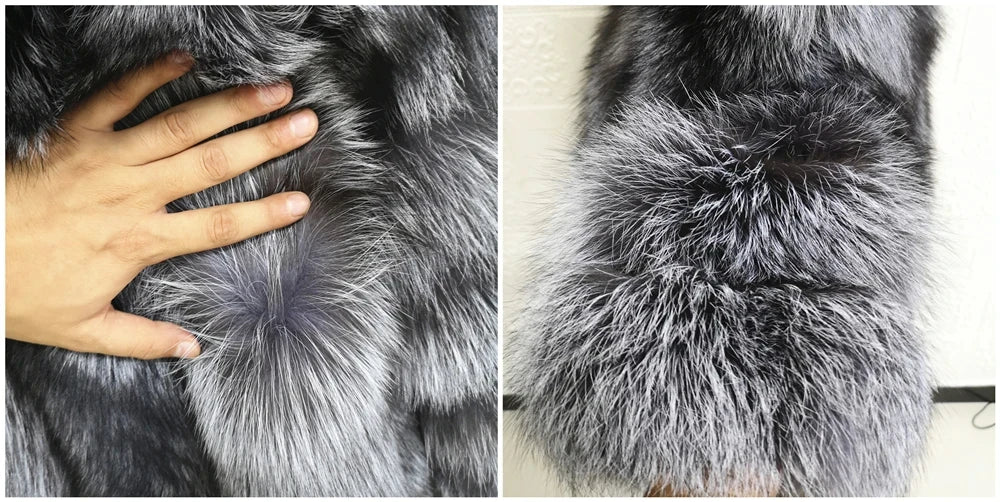 QUEENTINA Real Fox Fur Coat for Women, Winter Jacket, Warm Outerwear, Luxury Designer, External Clothes Plus Fashion New Long