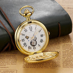 New OYW Brand Stainless Steel Men Fashion Casual Pocket Watch Skeleton dial Silver Hand Wind Mechanical Male Fob Chain Watches