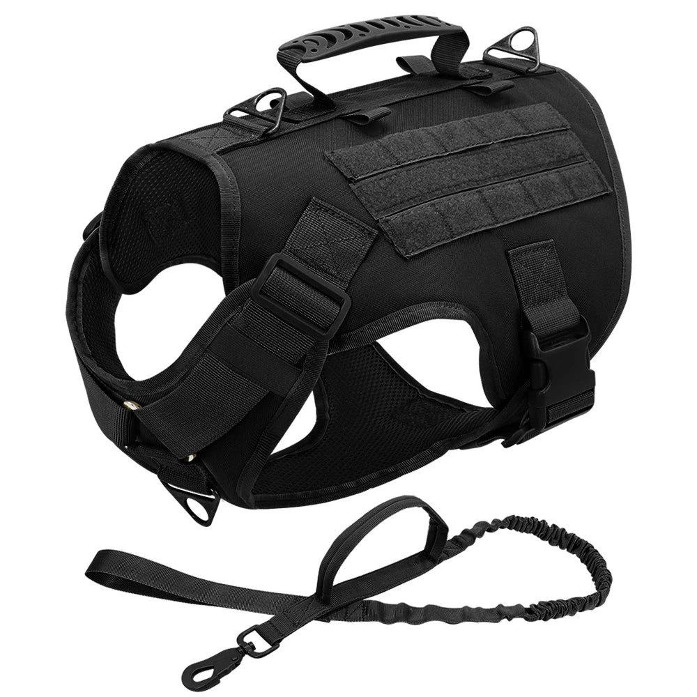 Nylon Tactical Dog Harness Collar Leash No Pull Military Pet Harness Vest For Medium Large Dogs Training Molle Harness Pouches