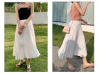 Women's Elegant Solid Color Midi Skirt Korean Female High Waist Fan-shaped Pleated Twill Skirts Faldas 2021 Summer Autumn Sk772