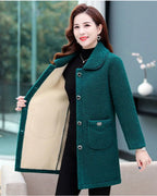 Middle-aged Mothers Faux lamb Wool Coat 2024 Autumn Winter Loose Long-sleeve Outerwear Solid Female Jacket Parkas Casual Tops