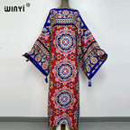 WINYI Cotton feeling robe longue hiver Elegant Long Sleeve african dresses for women Stripe Print Female dresses Vestdios abaya