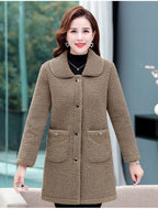 Middle-aged Mothers Faux lamb Wool Coat 2024 Autumn Winter Loose Long-sleeve Outerwear Solid Female Jacket Parkas Casual Tops