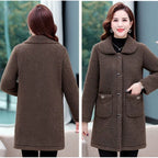 Middle-aged Mothers Faux lamb Wool Coat 2024 Autumn Winter Loose Long-sleeve Outerwear Solid Female Jacket Parkas Casual Tops
