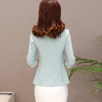 Elegant Women's Stripe 3/4 sleeve Suit Jacket 2025 Spring Summer Thin Slim Outwear Single button Female Office Blazer Coat Tops