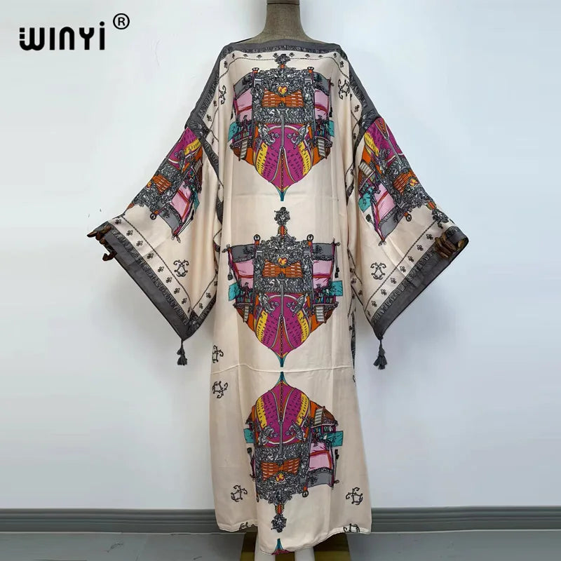 WINYI Cotton feeling robe longue hiver Elegant Long Sleeve african dresses for women Stripe Print Female dresses Vestdios abaya