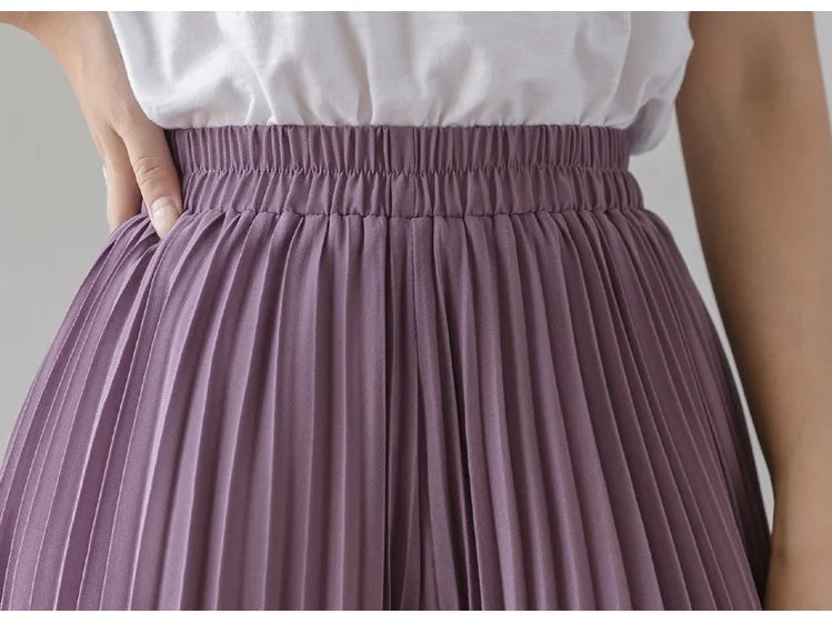 Plus size 6xl Pleated Chiffon Wide Leg Pants Women's High Waist 2023 Summer New Korean Loose Thin Beach Nine Cents Female Hakama