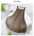 Women's Elegant Solid Color Midi Skirt Korean Female High Waist Fan-shaped Pleated Twill Skirts Faldas 2021 Summer Autumn Sk772