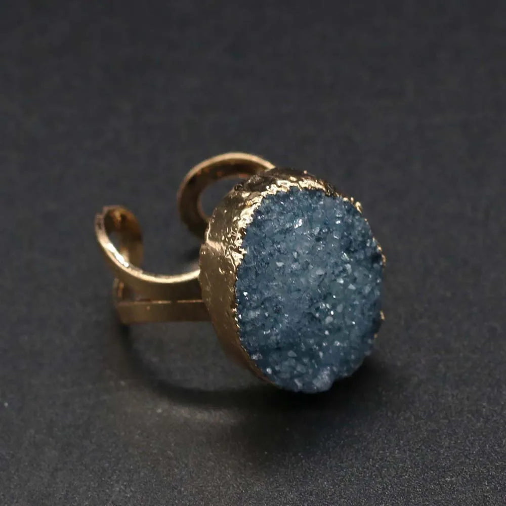 Natural Druzy Agates Rings Diamon-Studded Open Finger Rings Irregular Charm Rings for Women Men Party Wedding Jewelry