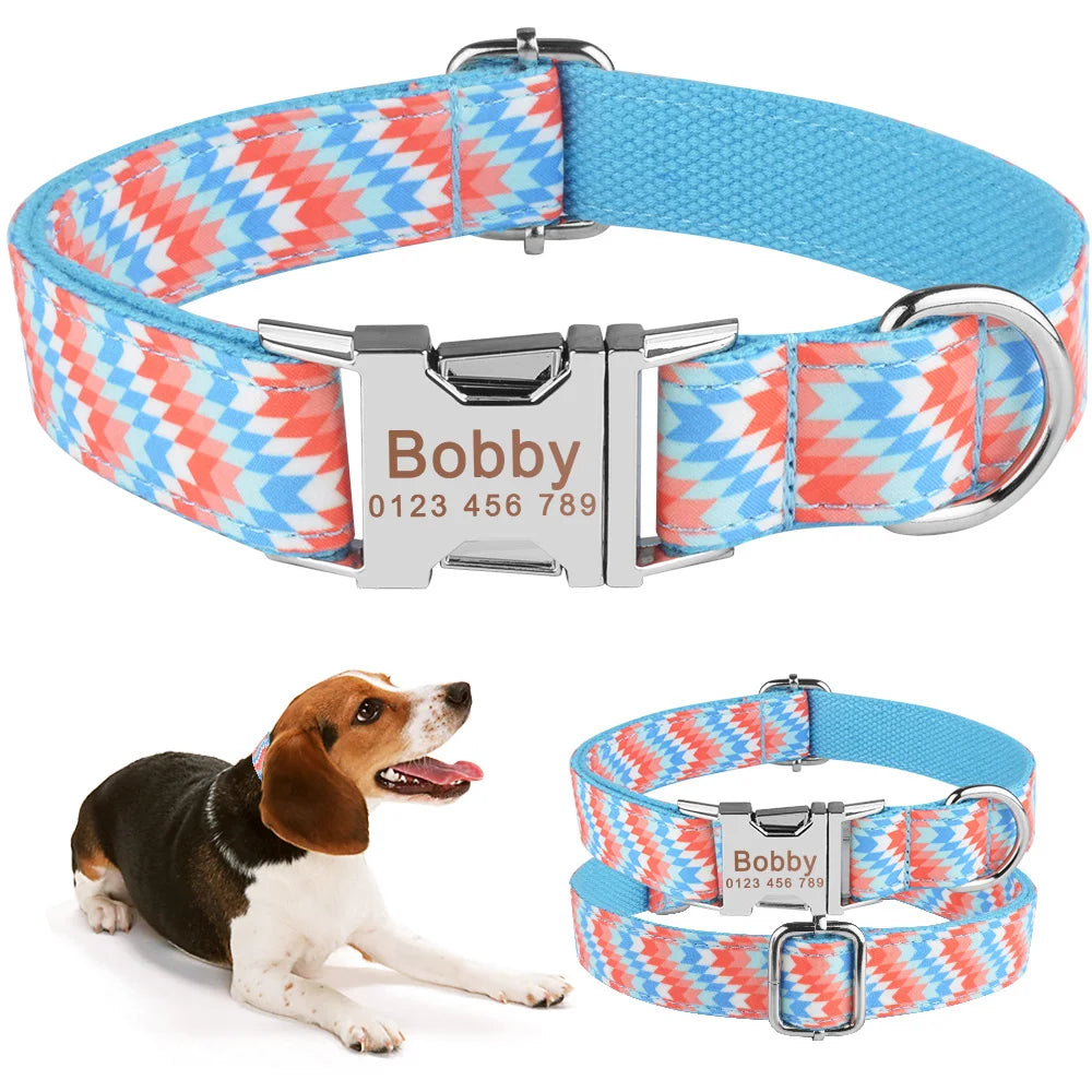 Nylon Fashion Boy Girl Unisex Dogs Collar Products Pet Collar Small Large Personalized Dog Collar Custom Engraved Name ID Tag