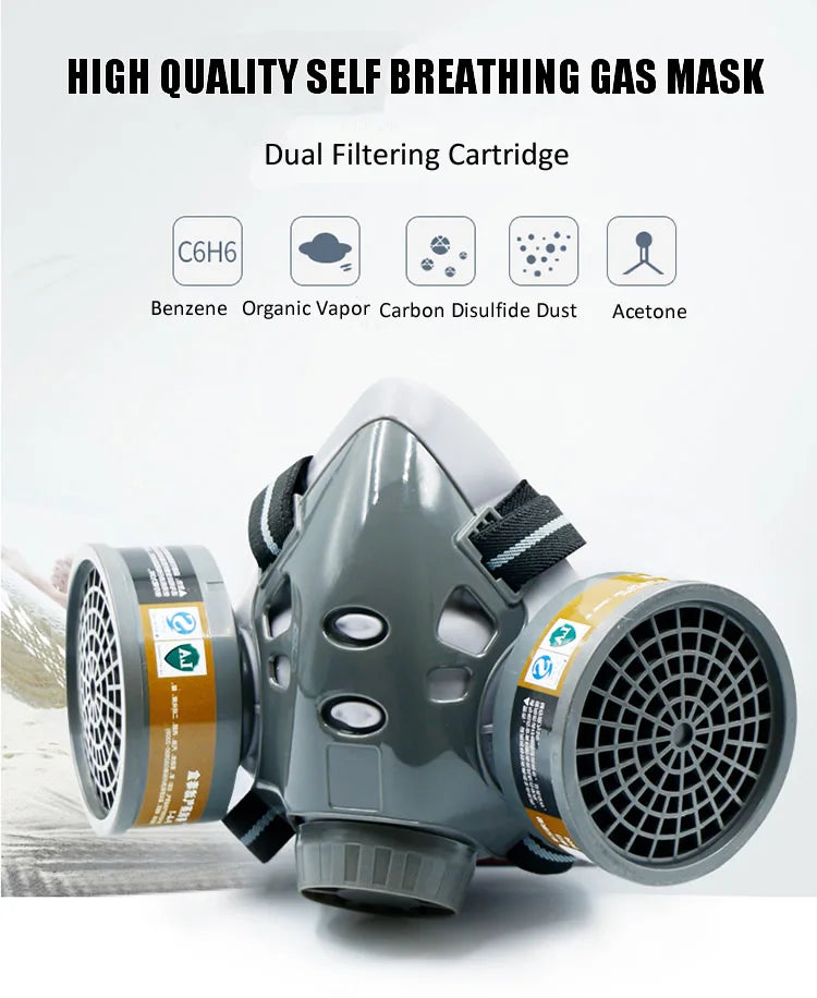 Double Filters Half Face Respirator Dust Gas Mask For Painting Spraying Factory Industry Home Emergency Survival Safety