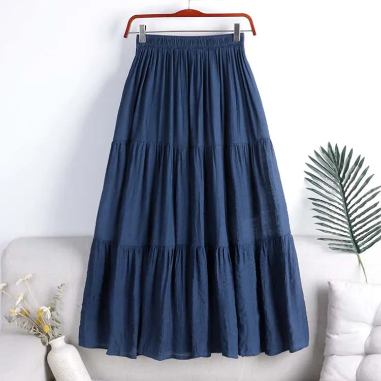 Designer Chic Maxi Skirt Woman 2024 New Summer A-Line Solid Patchwork Skirts Minimalist Casual Loose Pleated Skirts Jupe Femme