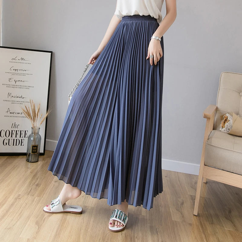 Plus size 6xl Pleated Chiffon Wide Leg Pants Women's High Waist 2023 Summer New Korean Loose Thin Beach Nine Cents Female Hakama