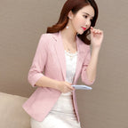 Elegant Women's Stripe 3/4 sleeve Suit Jacket 2025 Spring Summer Thin Slim Outwear Single button Female Office Blazer Coat Tops