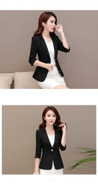 Elegant Women's Stripe 3/4 sleeve Suit Jacket 2025 Spring Summer Thin Slim Outwear Single button Female Office Blazer Coat Tops