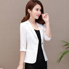 Elegant Women's Stripe 3/4 sleeve Suit Jacket 2025 Spring Summer Thin Slim Outwear Single button Female Office Blazer Coat Tops