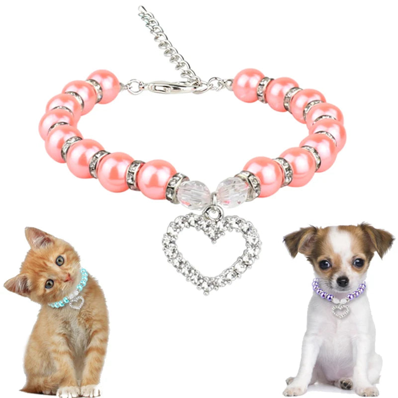 Rhinestone Pet Collar Puppy Dog Cat Imitation Pearl Necklace Pet Accessories Lovely Fashion Pets Dogs Cats Collar