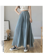 Plus size 6xl Pleated Chiffon Wide Leg Pants Women's High Waist 2023 Summer New Korean Loose Thin Beach Nine Cents Female Hakama