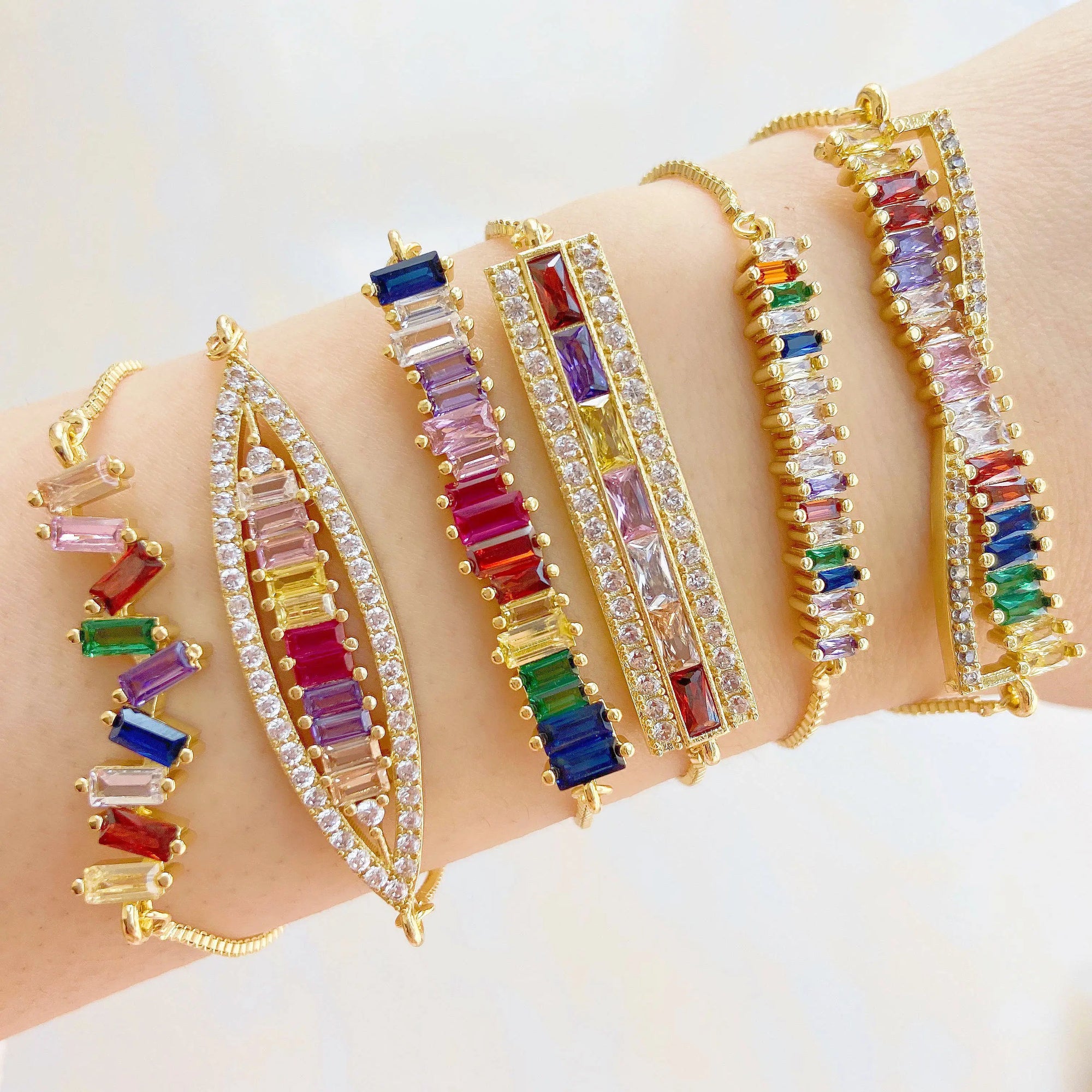 HECHENG 13styles rainbow Adjustable Bracelets CZ Gold color Wholesale geometric design For Women Bling DIY Gift Colorful VS425