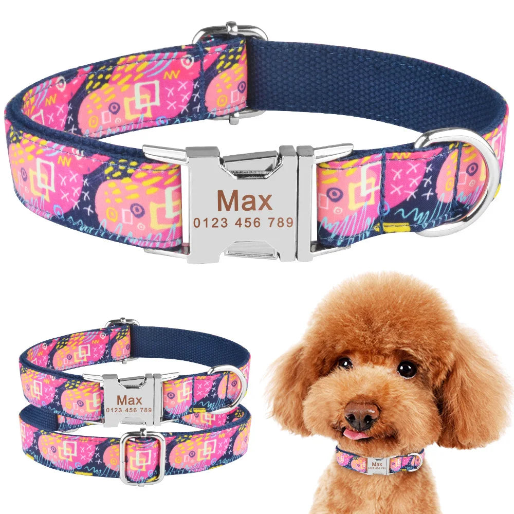 Nylon Fashion Boy Girl Unisex Dogs Collar Products Pet Collar Small Large Personalized Dog Collar Custom Engraved Name ID Tag