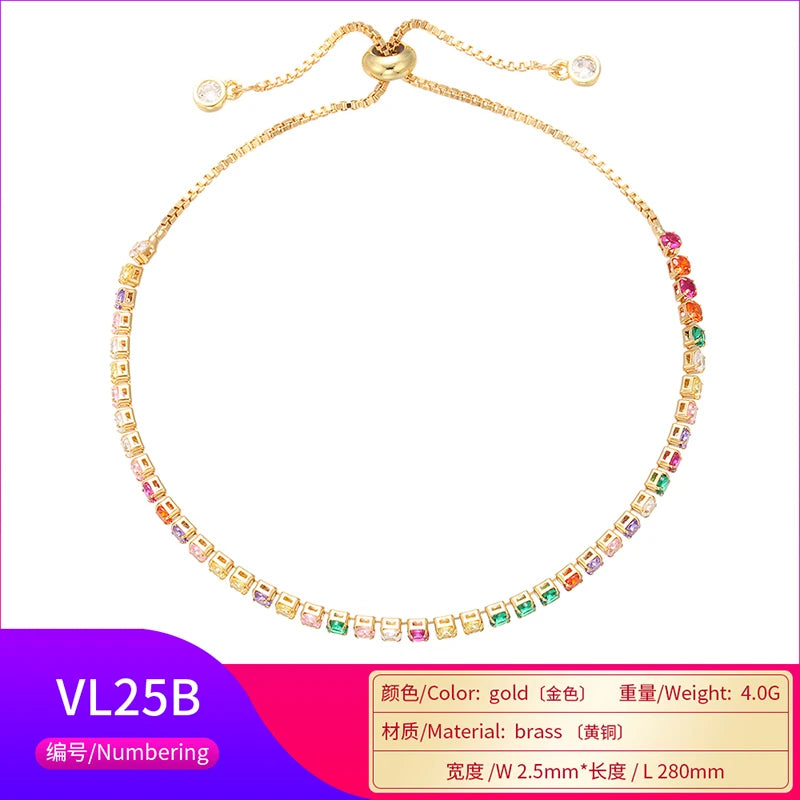 HECHENG 13styles rainbow Adjustable Bracelets CZ Gold color Wholesale geometric design For Women Bling DIY Gift Colorful VS425