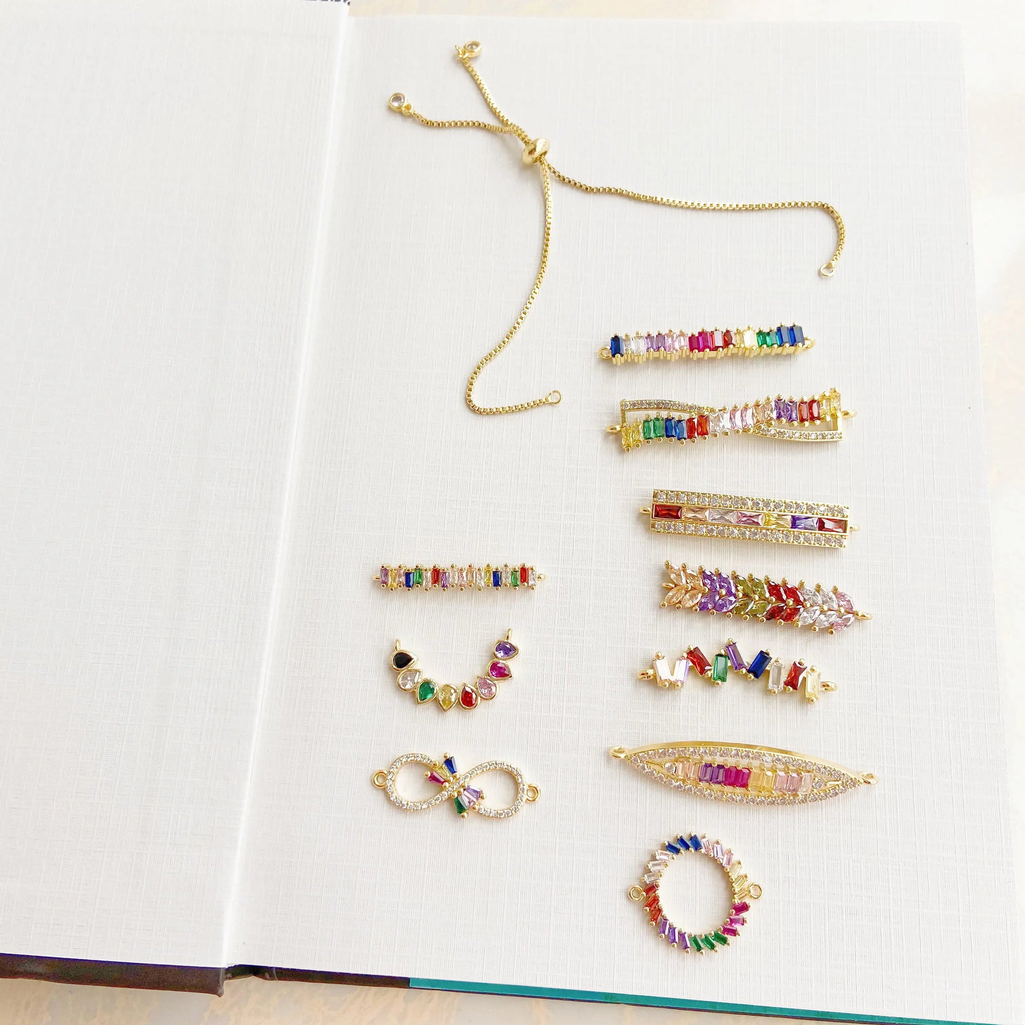 HECHENG 13styles rainbow Adjustable Bracelets CZ Gold color Wholesale geometric design For Women Bling DIY Gift Colorful VS425