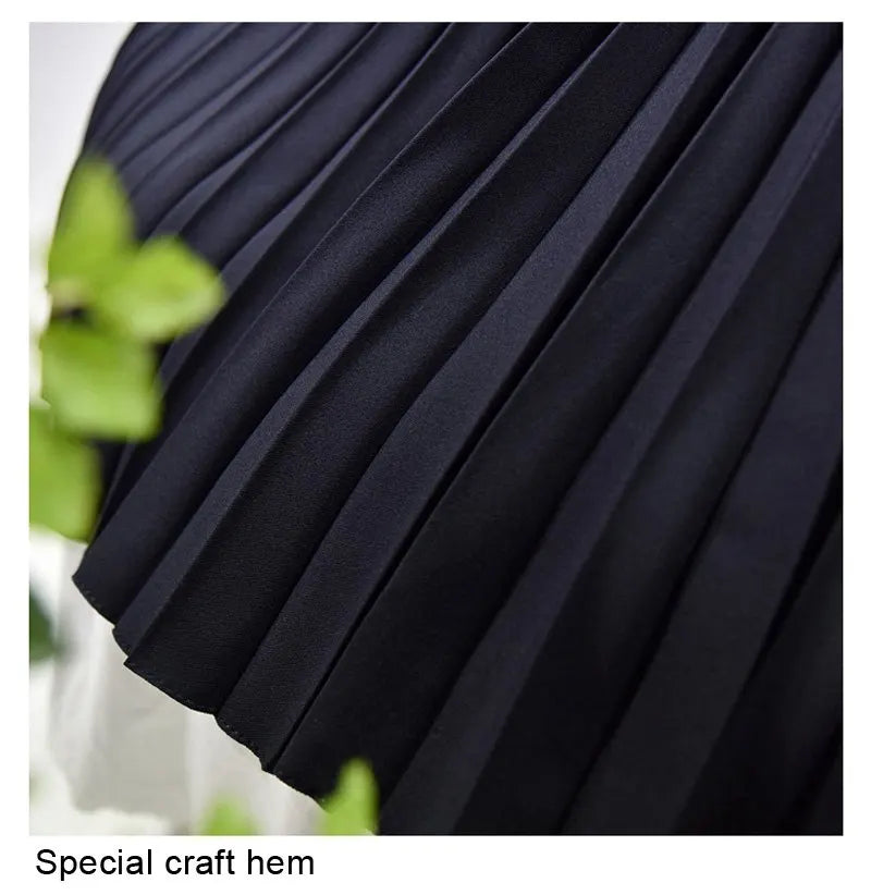 Women's Elegant Solid Color Midi Skirt Korean Female High Waist Fan-shaped Pleated Twill Skirts Faldas 2021 Summer Autumn Sk772